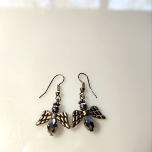 Handmade Hematite Gray Crystal Angel Earrings